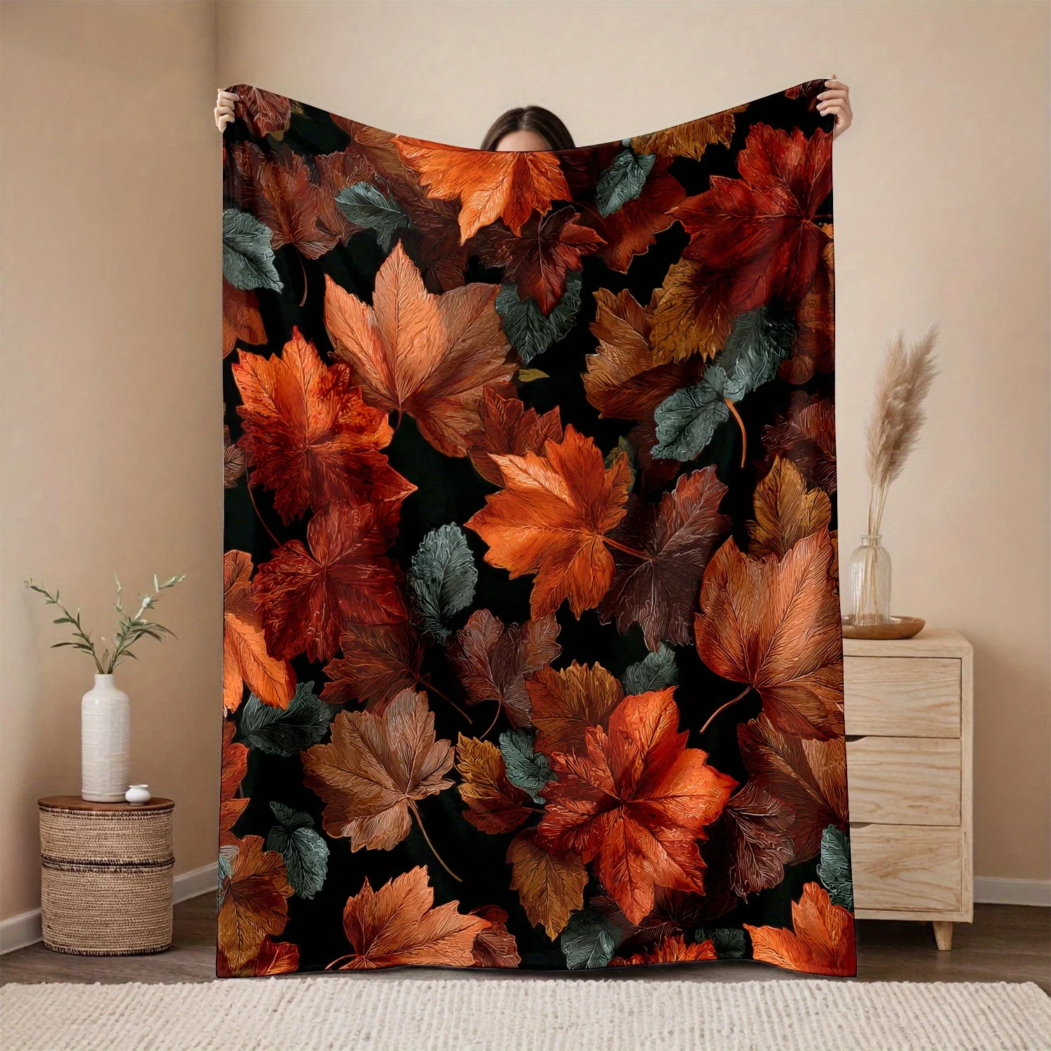 

1pc Room Decor Blanket Maple Leaf Pattern, Autumn Colors. Patterned Flannel Blanket, Quilt Set, Bedroom Decor and Accessories