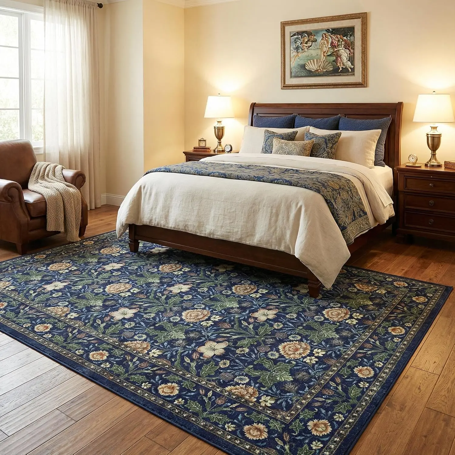 9x12 Forest Green Floral Large Area Rug Washable Non Slip Floor Mat Carpet Indoor Thin Accent Rug for Living Room Bedroom