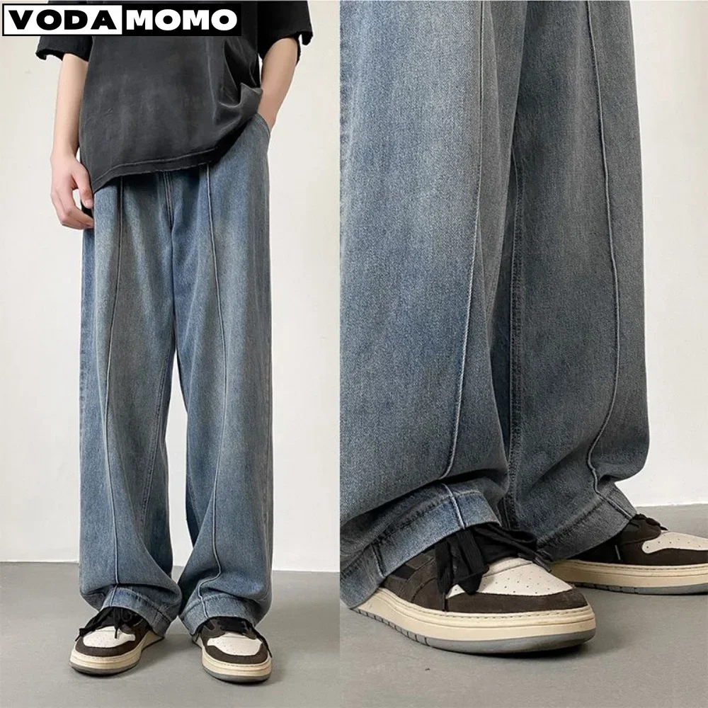 

Korean Fashion Men's Jeans Classic All-match Solid Color Straight-leg Denim Wide-leg Pants Male pantalones hombre trousers