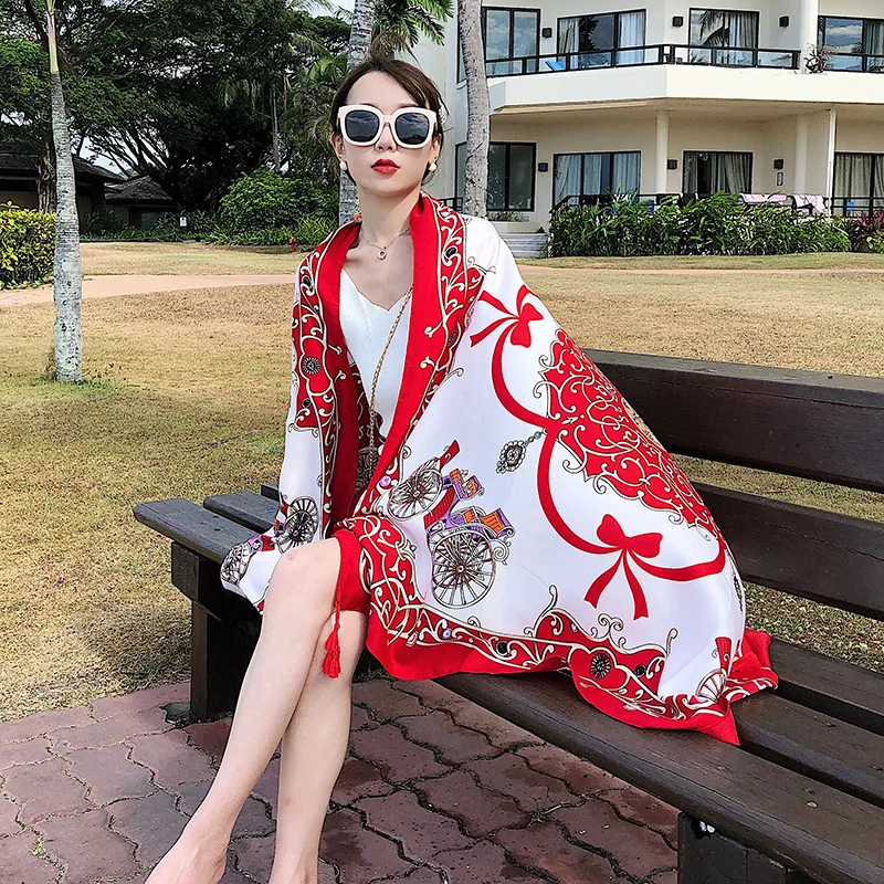 Beach Scarf Sunscreen shawl Designer Hair Print Head Large Handkerchief  Shawl Women bandanna foulard muffler wrap wholesale