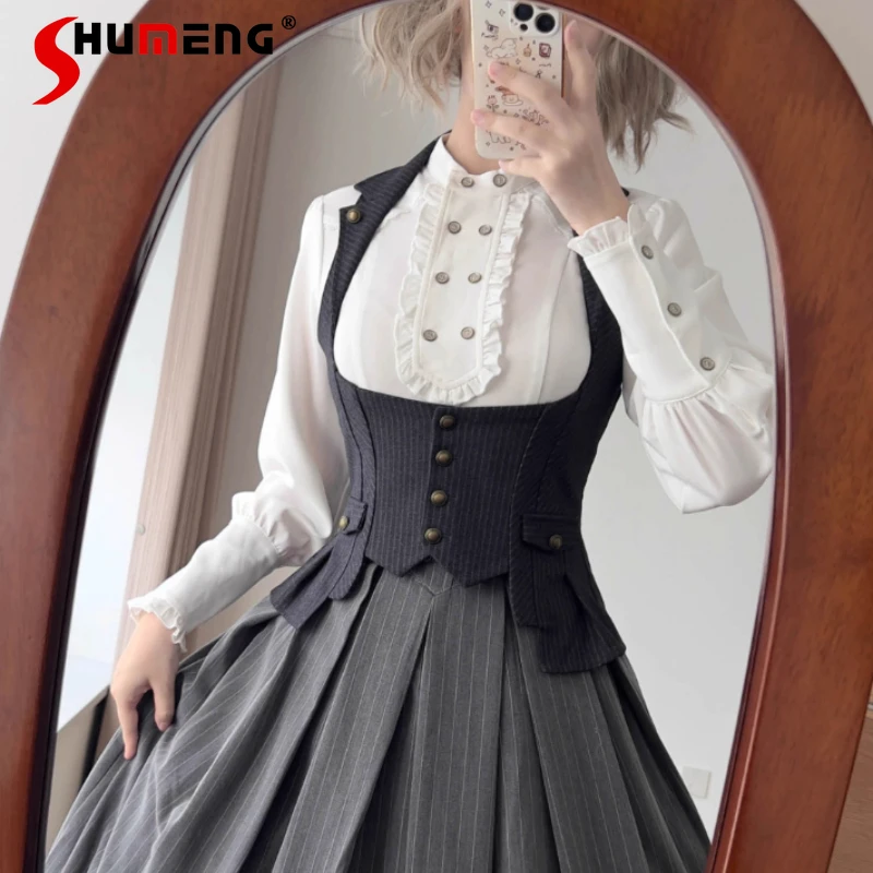 

Japanese Lolita Cool Short Vests Chest Support Coat Elegant Retro Classic Striped Versatile Sweet Slimming Y2k Waistcoat Female