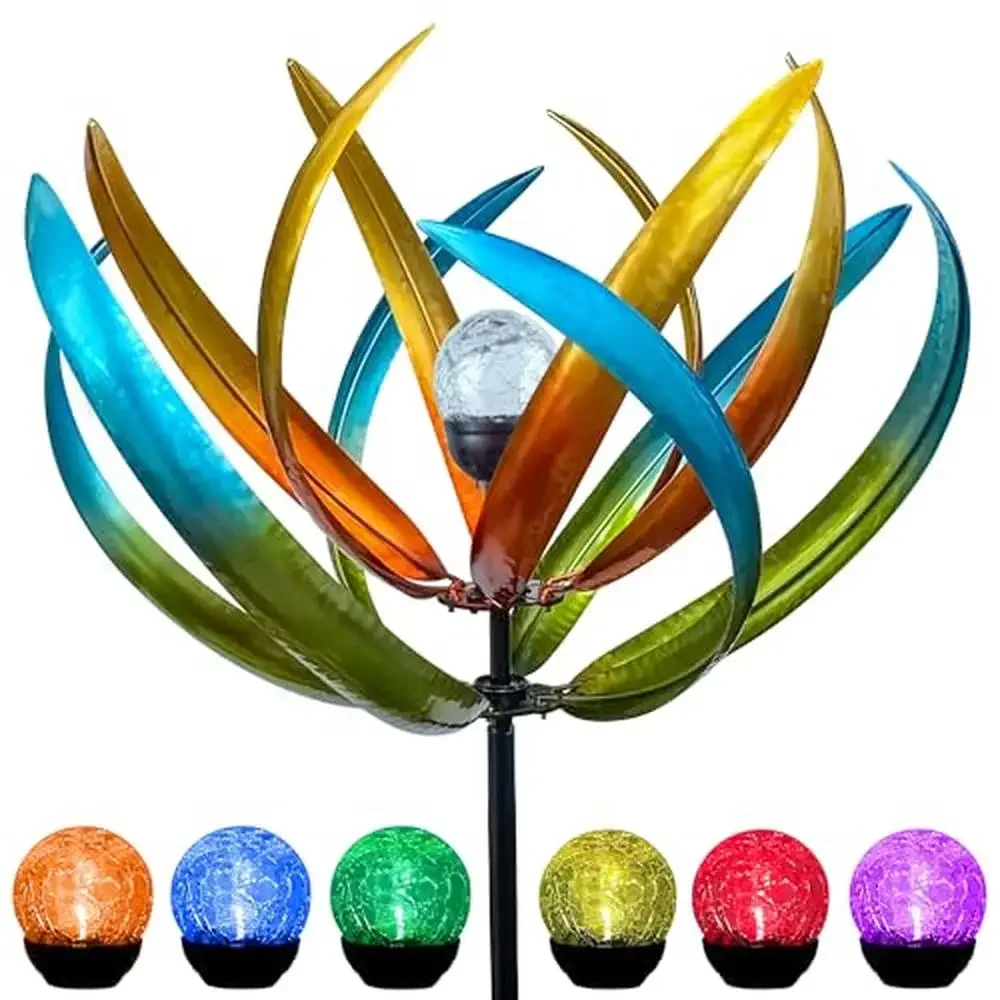 

82" LED Solar Wind Spinner Garden Decoration Colorful Tulip Glass Ball Yard Decor Auto On/Off Eco-Friendly IP44 Waterproof Metal