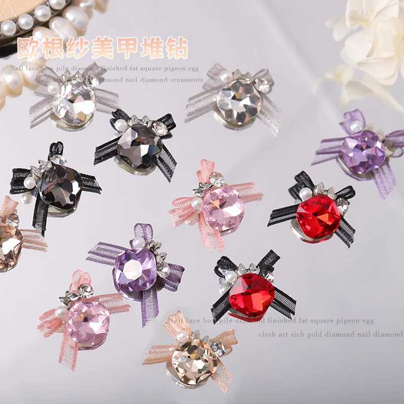 10 PCS Sparkling Rhinestone Butterfly Nail Art Decorations European Style Satin Bow Nail Art Accessories