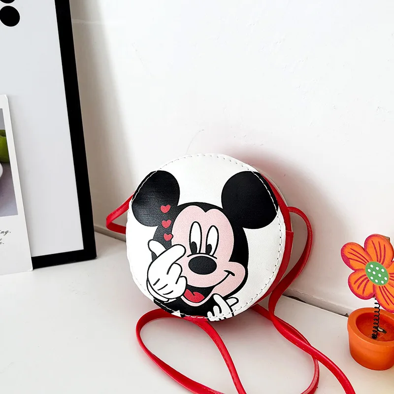 Disney Fashion Children Crossbody Bag Girl Cartoon Coin Purse Mickey Minnie Cute Shoulder Bag PU Leather Handbag Small Round Bag