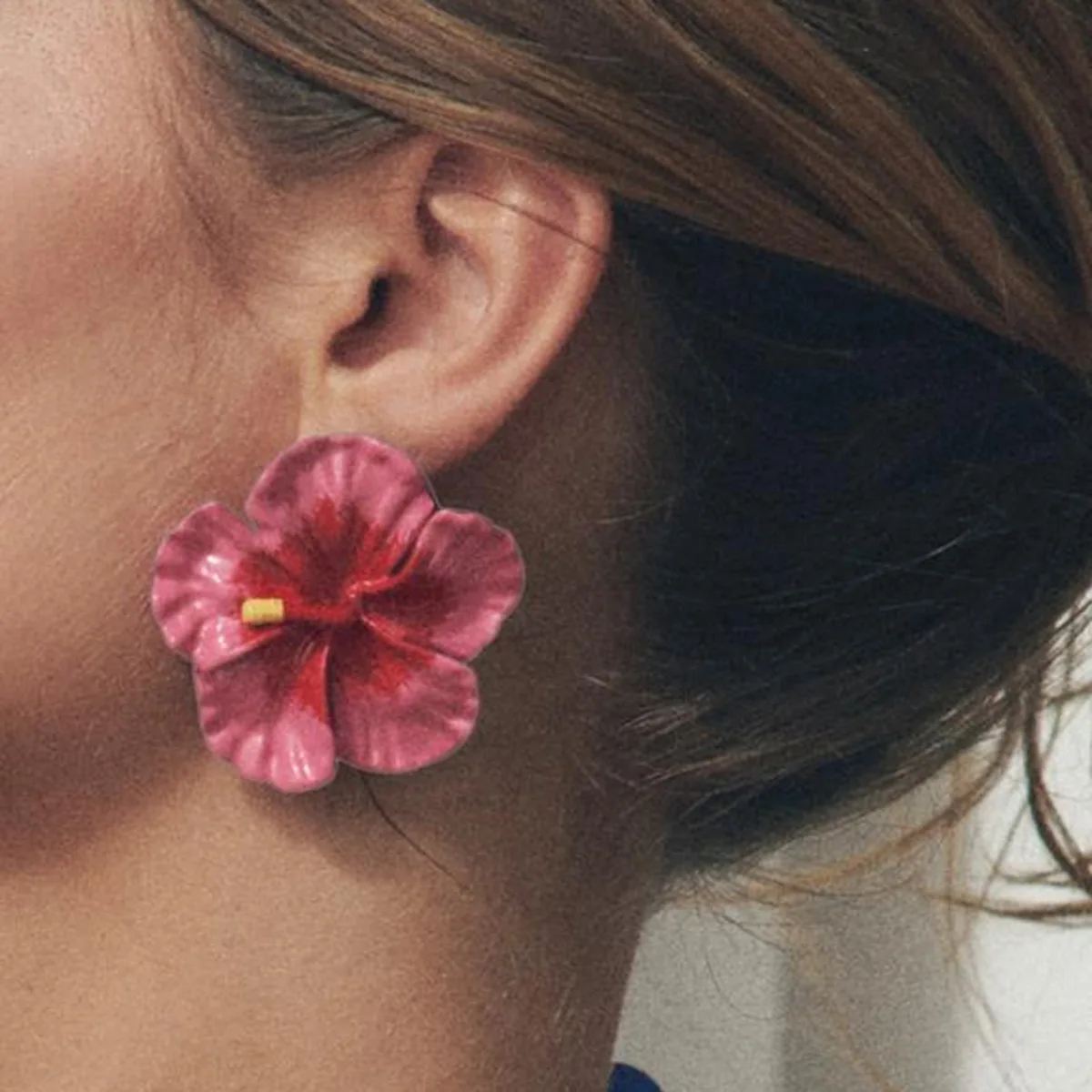 

Bohemian Romantic Style Simple Alloy Drip Oiled Pink Flower Earring Set Accessories Party Gifts For Girls