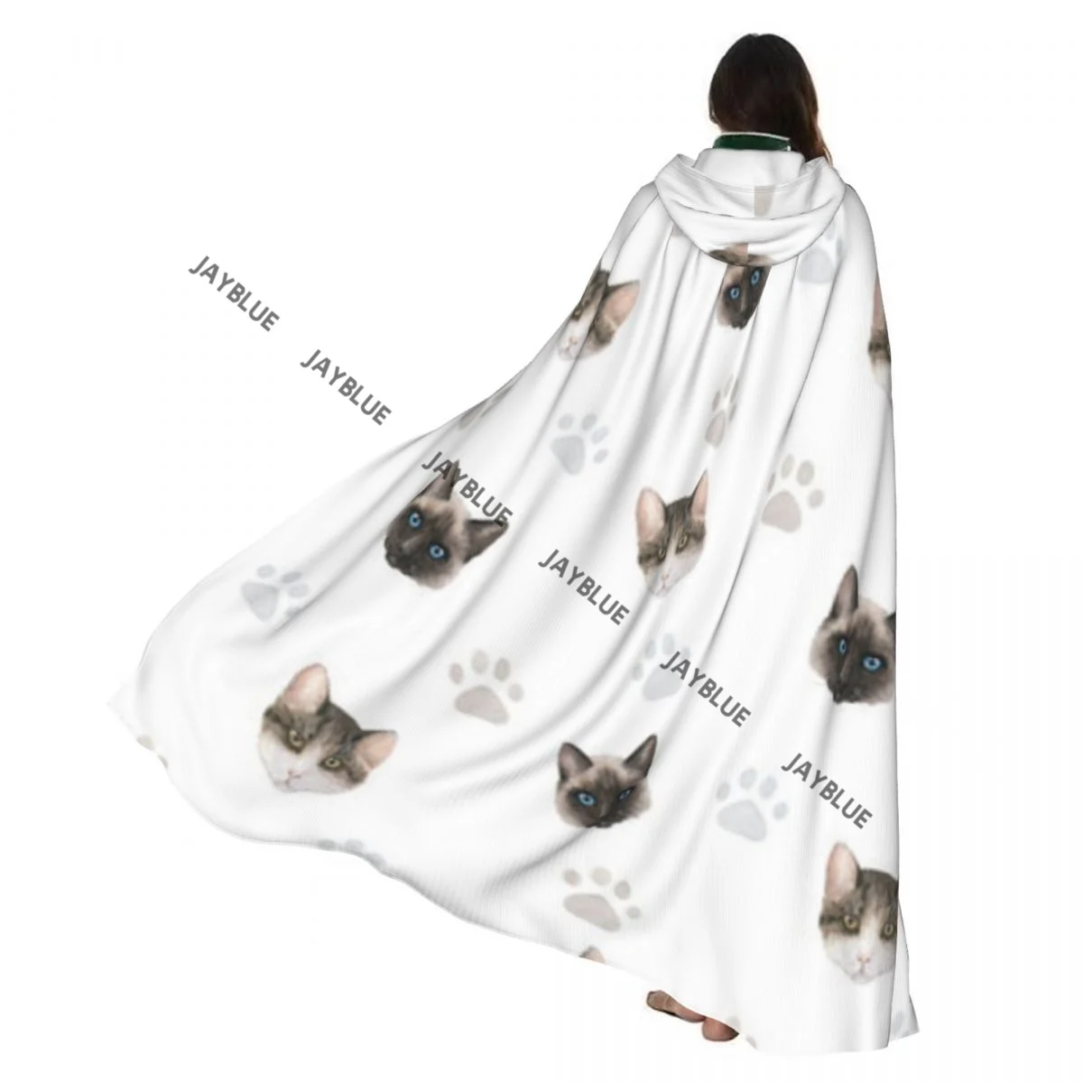 

Hooded Cloak Unisex Cloak with Hood Pastel Paw Prints Cats Heads Cloak Vampire Witch Cape Cosplay Costume