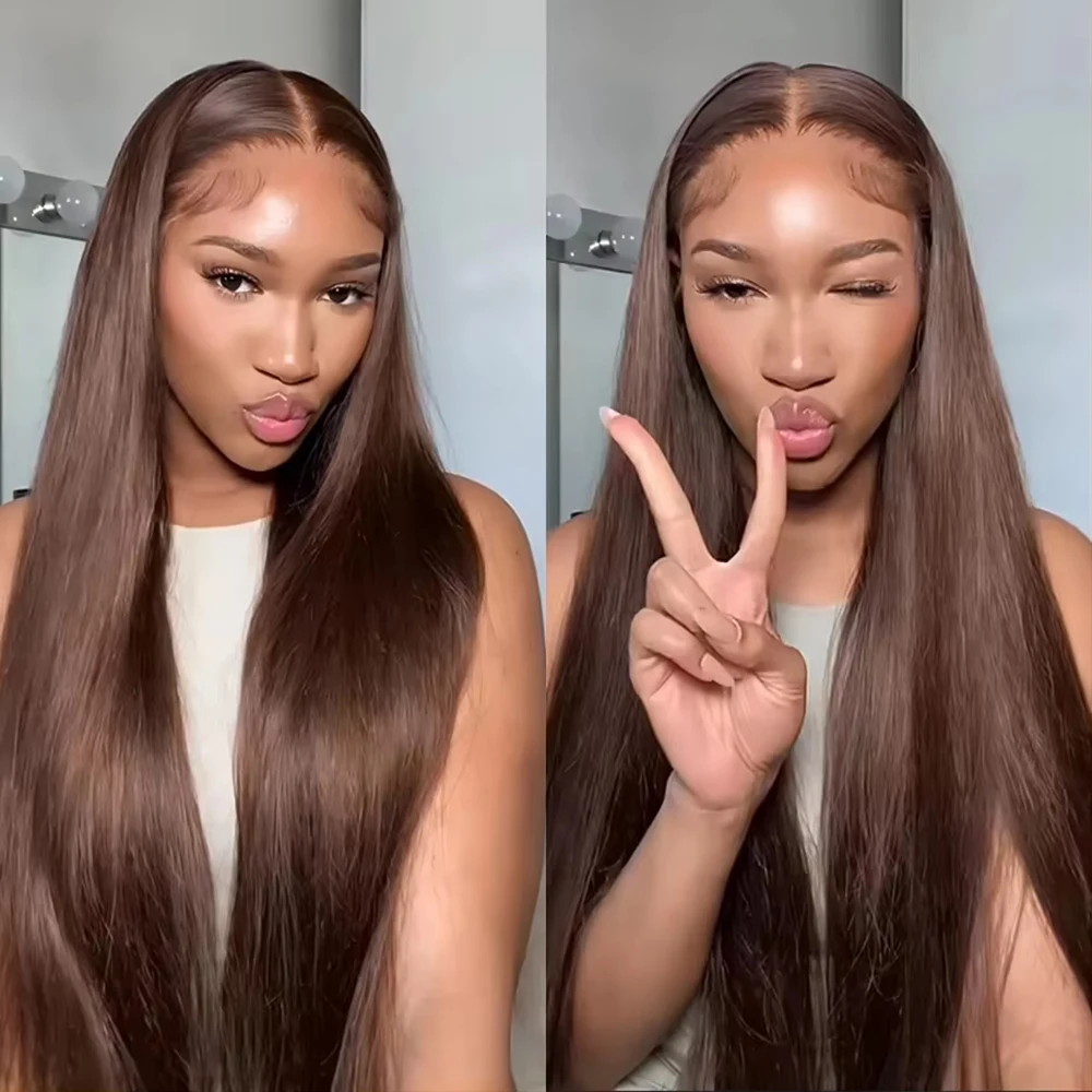 Chocolate Brown Lace Front Wigs Human Hair 200% Density Straight HD Lace Front Wigs Human Hair Pre Plucked with Baby Hair Brown