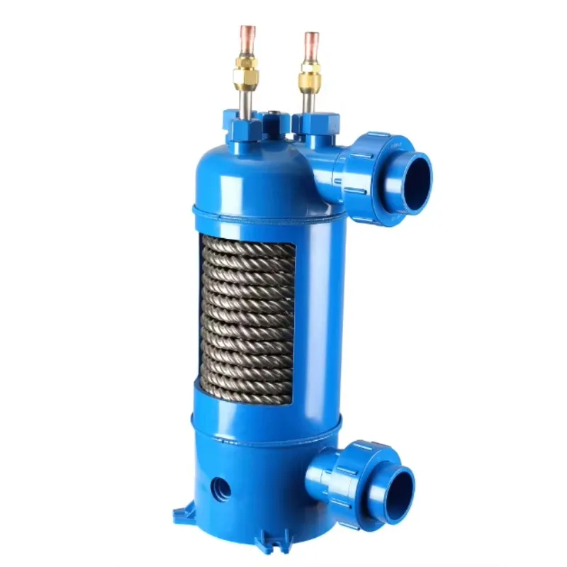 Threaded titanium tube PVC shell heat exchanger for swimming pool heat pump, aquarium chiller evaporator (MHTA-2)