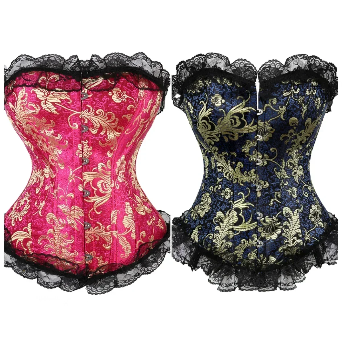 Woman Corset Top Vintage Palace Bustiers Burlesque Corsage Classic Jacquard Bustier Lace Trim Corsets Engagement Party Costumes