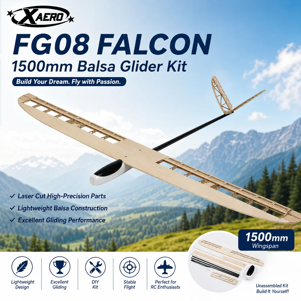 DW Hobby FG08 Falcon 1500mm Balsa Glider Kit - Laser Cut DIY RC Airplane Unassembled ARF