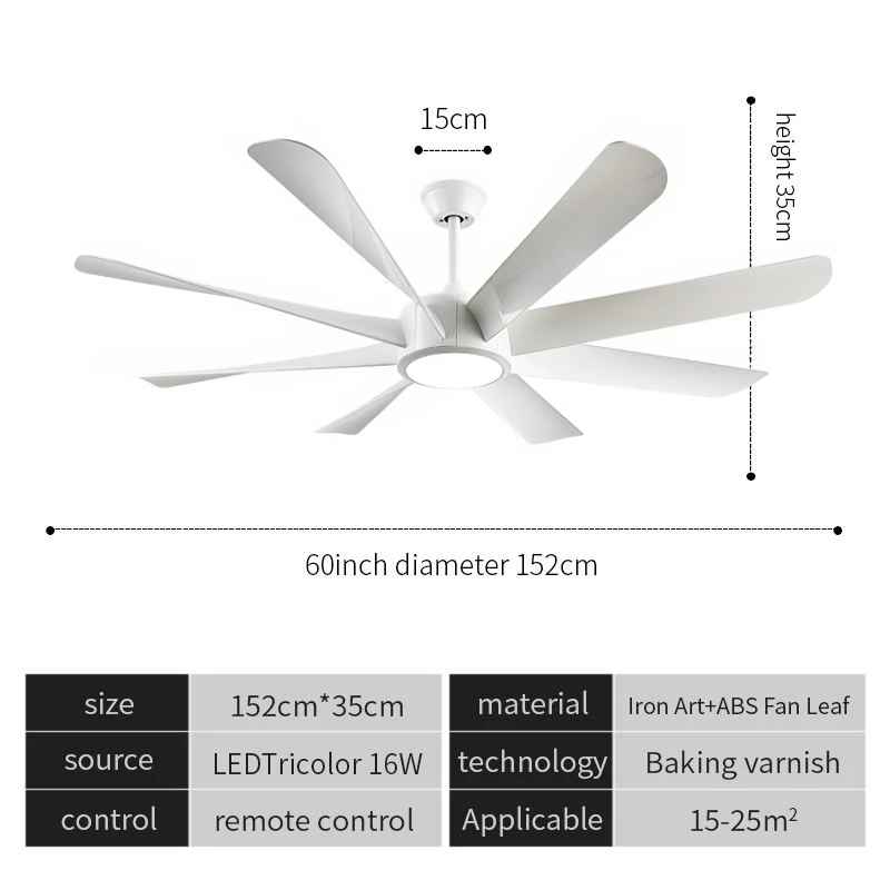 Ventilatore da soffitto moderno grande da 60 pollici con luce e telecomando 22W LED reversibile motore a corrente continua pale del ventilatore in