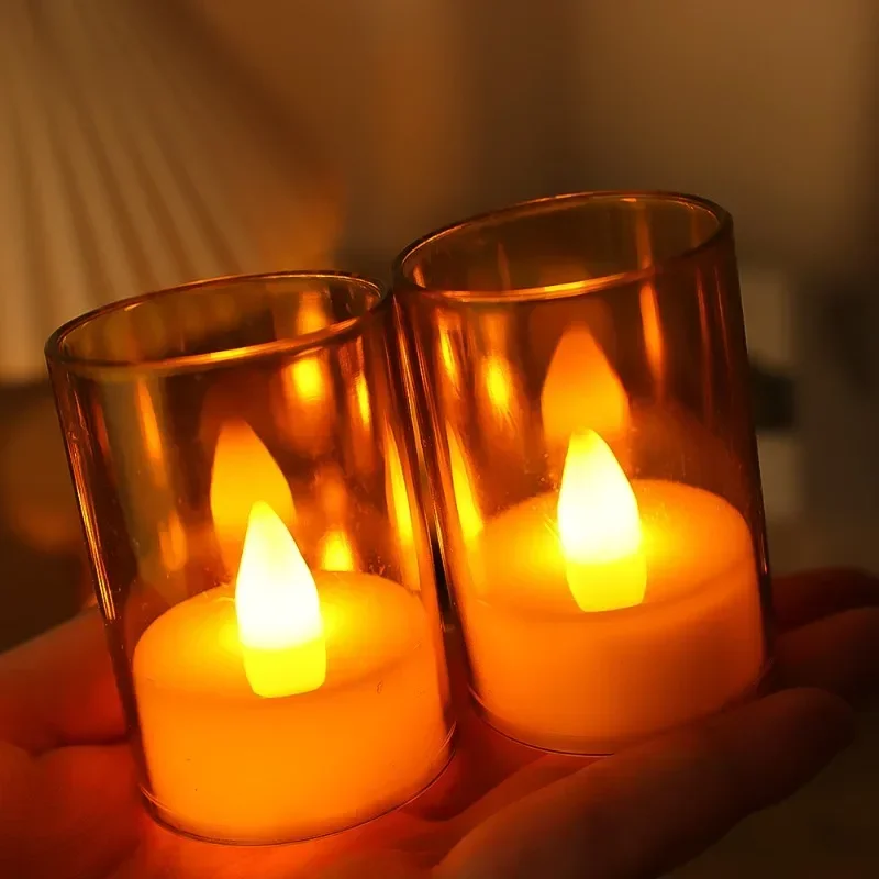 1/10PCS Flameless Candle Lights Acrylici Simulation Glass Cup Tea Candles LED Electronic Night Lamp for Holiday Party Home Decor