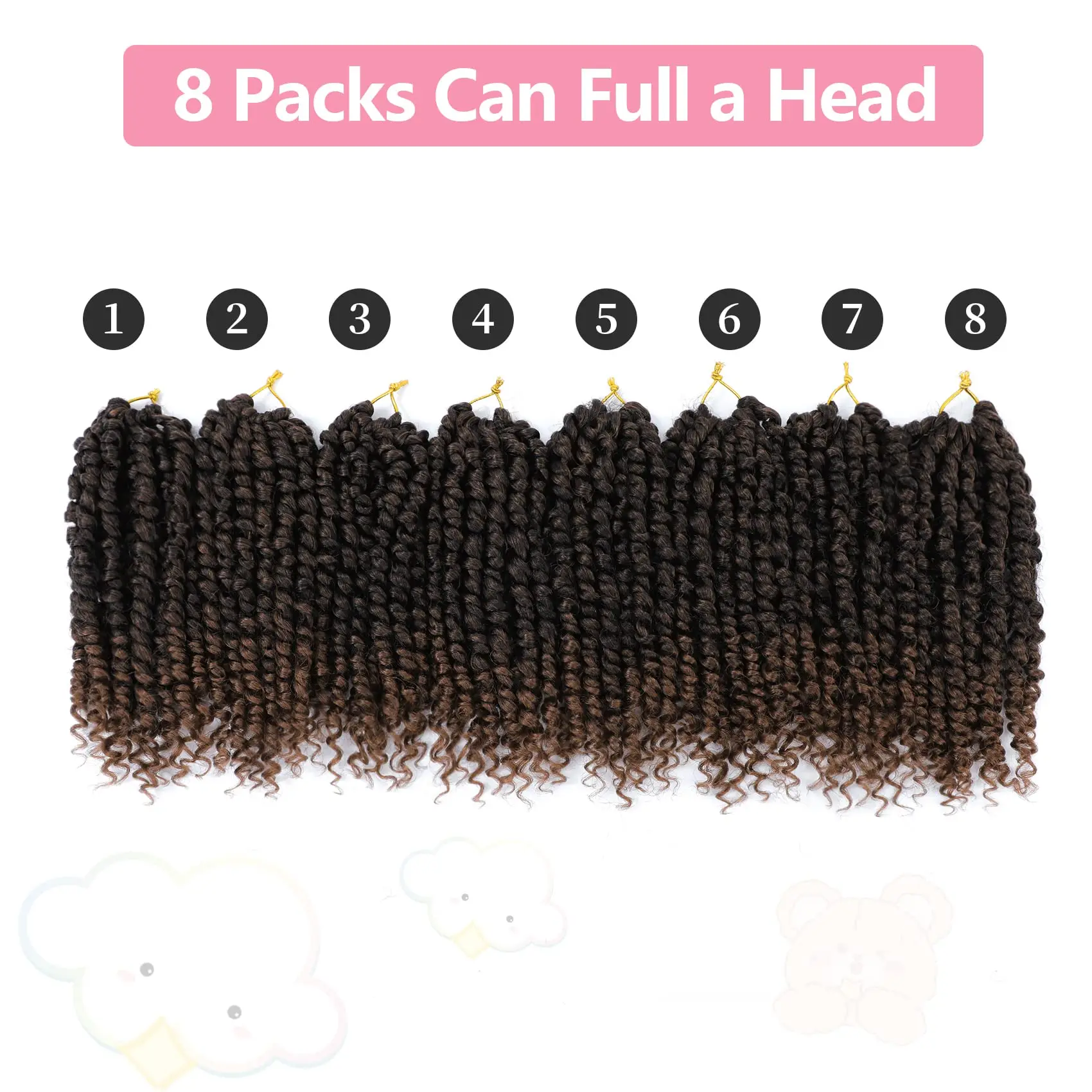 Cheveux torsadés au crochet pour femmes et enfants, cheveux torsadés pré-bouclés, tressage court, passion, 8 po