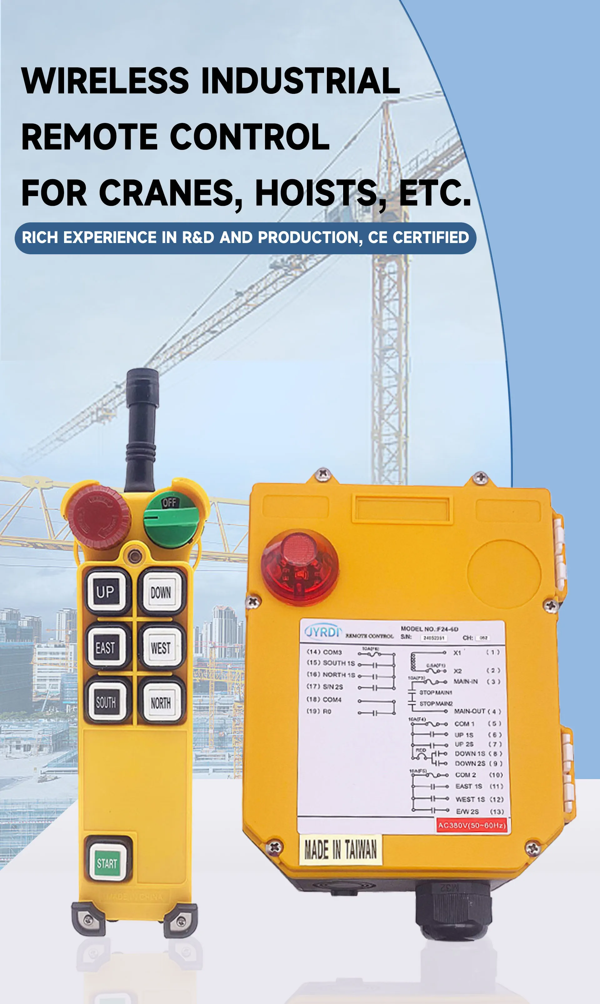 F24-6D 6 Buttons Industrial Wireless Radio Crane Remote Control Double Speed Switches Hoist Overhead Bridge Crane Controller