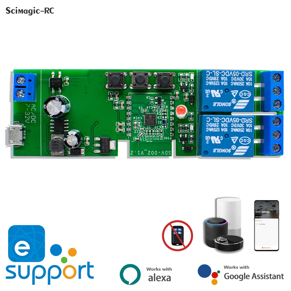 

Умный переключатель 2 канала, 7-32 В, 85-250 В, 10 А, реле, модуль Wi-Fi, самоблокировка и таймер, контроллер Ewelink, работает с ассистентом Alexa Goolge