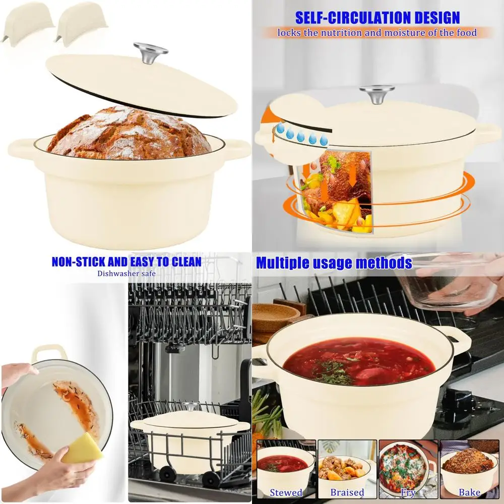 

Enameled Cast Iron Dutch Oven, 7 Quart Non-Stick Ceramic Cookware for Sourdough Bread Baking, Perfect for Baking and Cooking wit