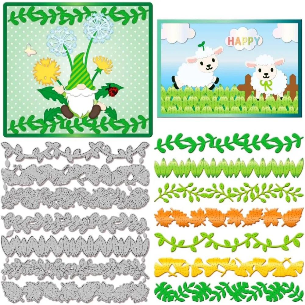 Stitched Green Leaves Border Cutting Dies for Card Making Leaves Lace Edges Metal Die Cuts Cutting Dies Template DIY Scrapbook