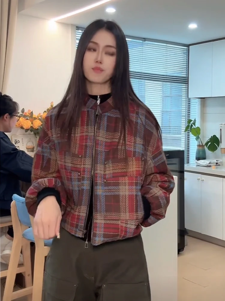 

Thiened ort Sli Ретро женское пальто Jaet Winter Faion Commute Sle в клетку с застежкой-молнией и шляпой