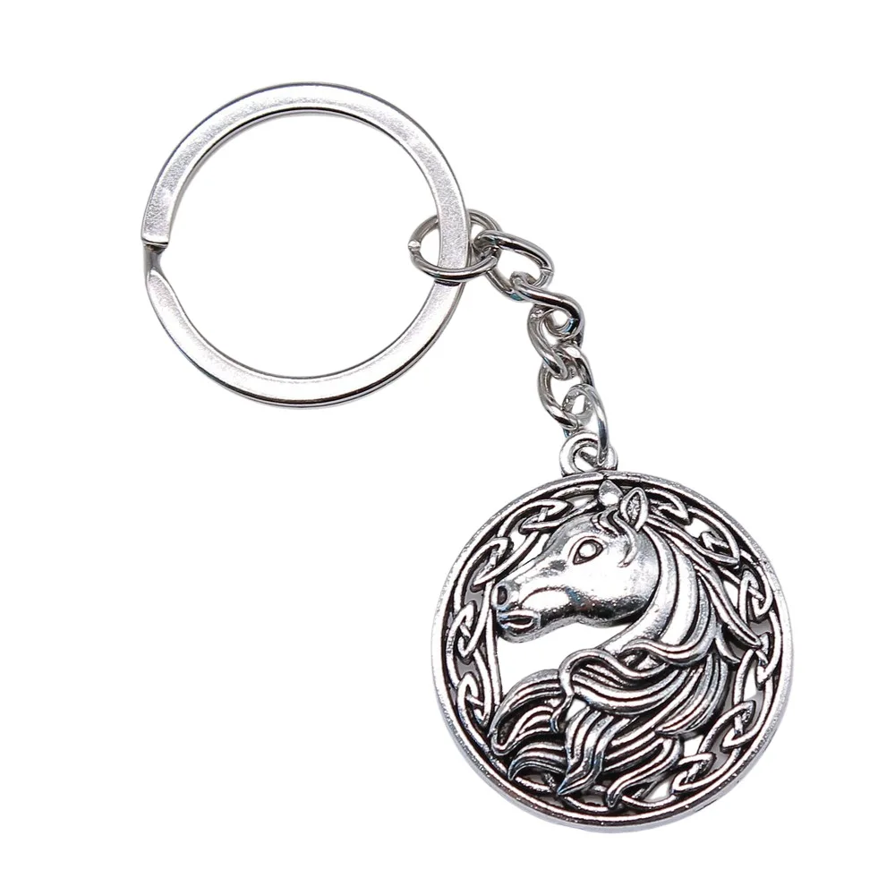 Keychain Holder Souvenirs Gift Vintage Handmade Antique Silver Color 34x30mm Horse Pendant Keyring