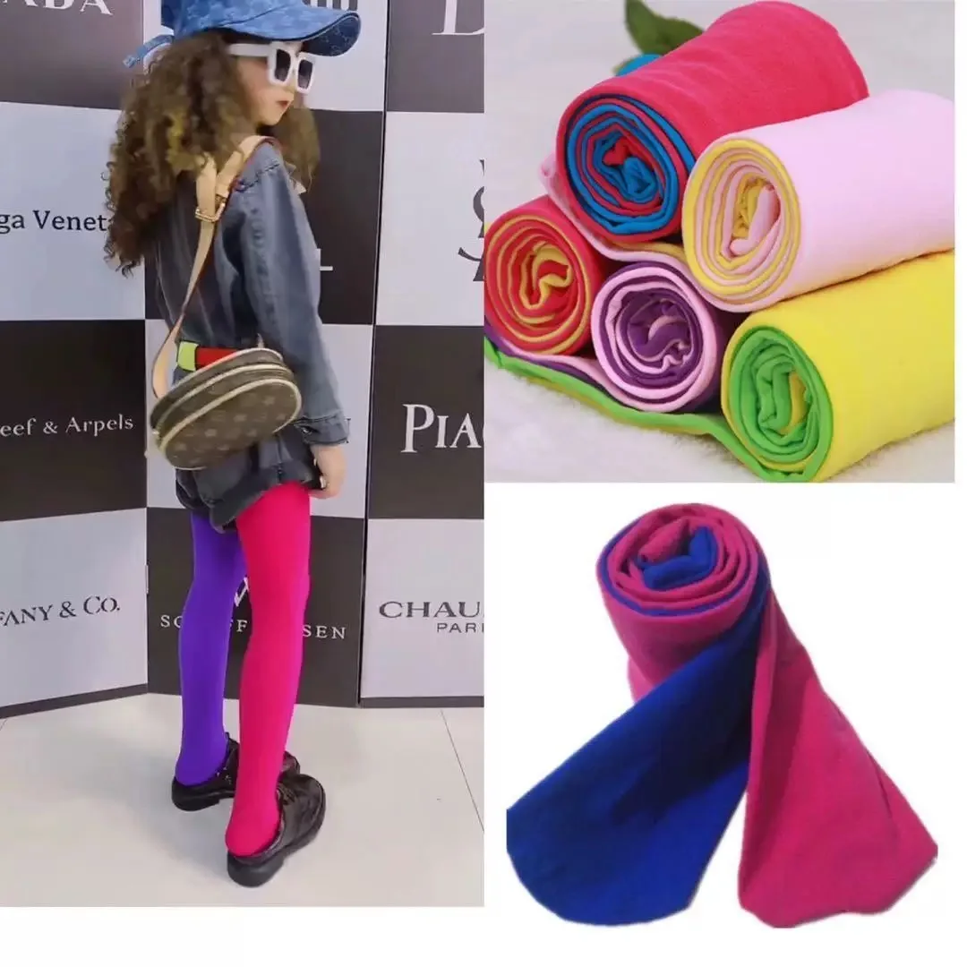 

Sweet girl children double Mix color AB splicing velvet pantyhose candy contrast color Soft Warmer tights Princess Kids Leggings