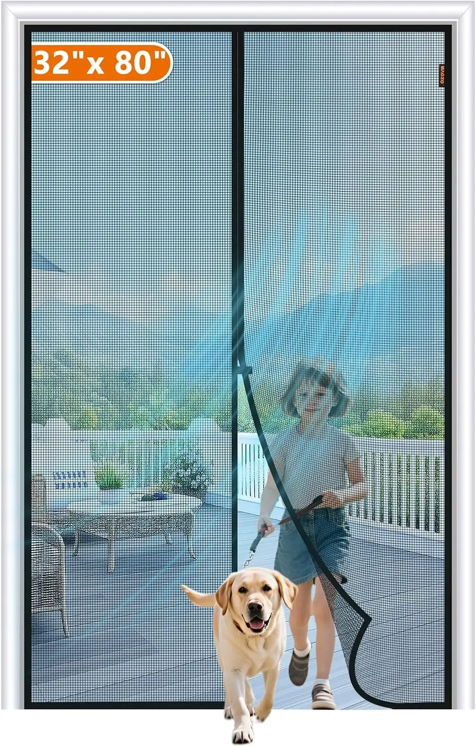 

Magnetic Screen Door Fit Door Size 32 x 80 Inch, Screen Size 34" x 81" Strong Magnet Door Mesh with Reinforced Hook & Loop fo