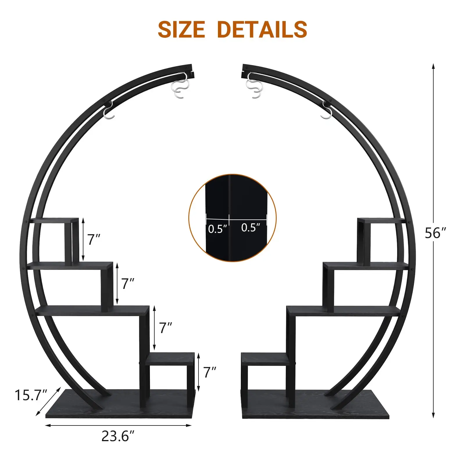 Heavy Duty 5-Tier Half Moon Metal Plant Stand With Hanging Hooks Rustproof Tall Plant Rack For Multiple Plants Space-Saving Corner Flower Pot Shelf Display Stand For Indoor Outdoor Living Room Patio G image 4