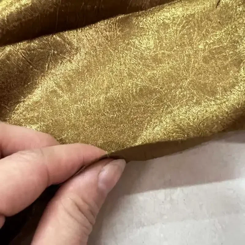 Gold Soft Glossy Silk Embossed Jacquard Poplin Fabric Design Sewing Material Wedding Dress Garment Wide 150cm Sold By The Meter