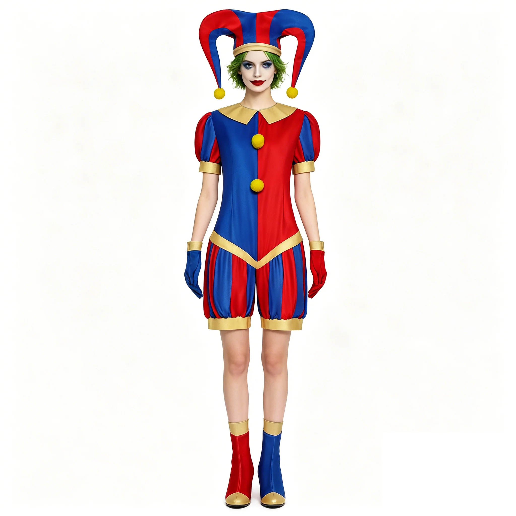 

Костюмы для косплея Помни, аниме-костюм удивительного клоуна, комбинезон, шляпа, перчатки, униформа для цифрового цирка, комплект для Хэллоуина, женская одежда, размеры 110-150.