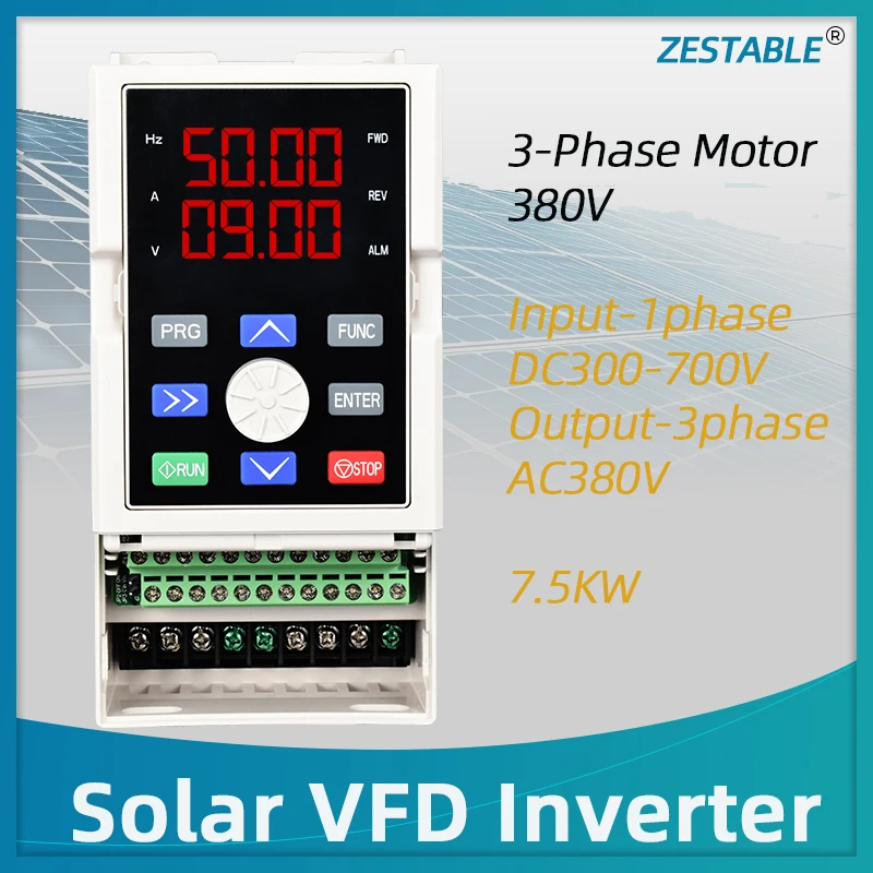 Solar VFD DC400-700V to 3PH 380V 7.5KW Variable Frequency Drive Converter for Motor Speed Control Inverter