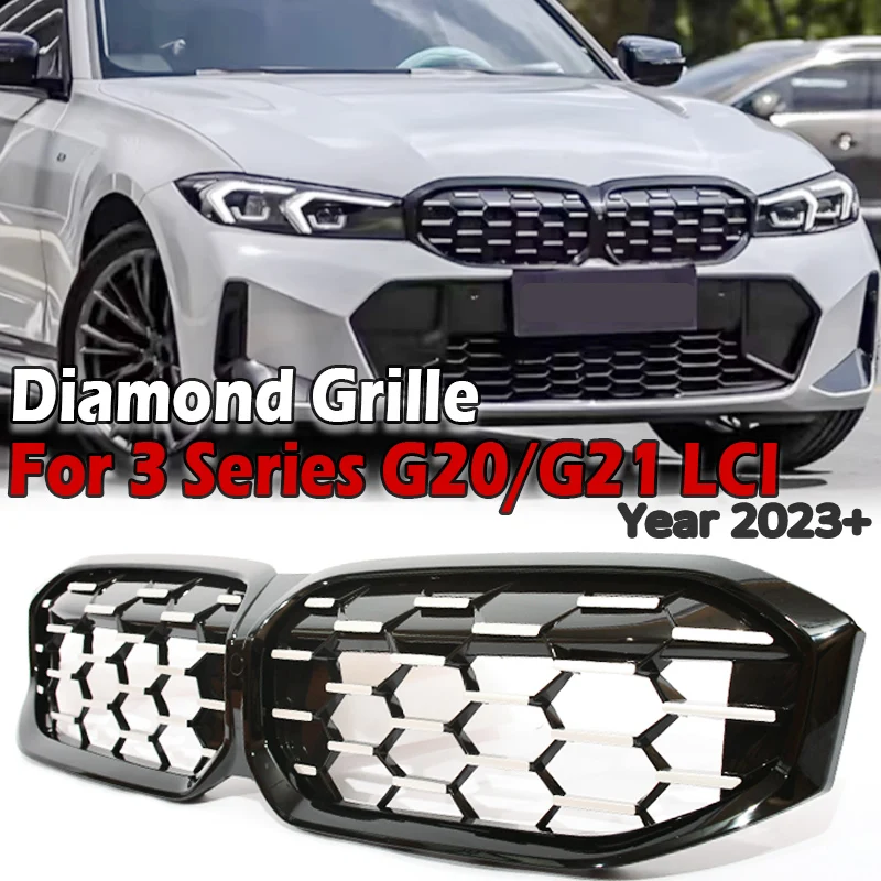 

Решетка радиатора Diamond Star для BMW 3 серии G20 G21 Facelift LCI 2022-2024, глянцевый черный, серебристый хром, Racing 316i 318i 320i 330i