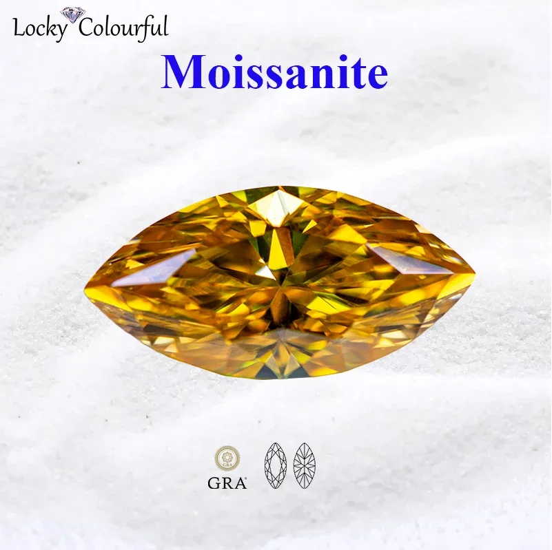 

Moissanite Marquise Shape Golden Yellow Color VVS1 with GRA Certificate Beads for DIY Charms Jewelry Making Pendant Materials