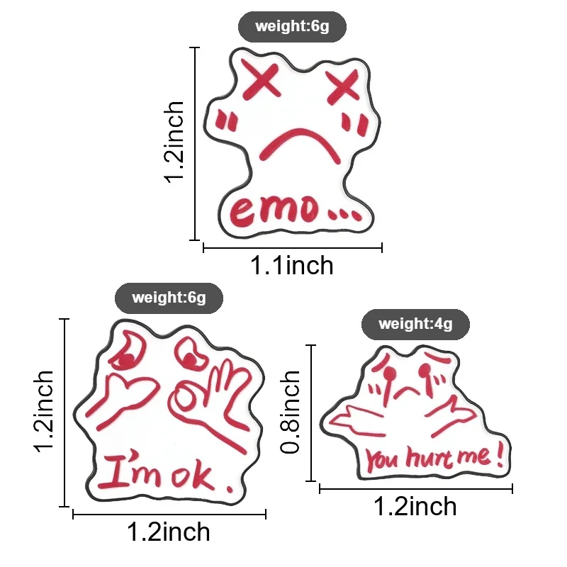 Emo Sad Hand Drawn Face Enamel Pins You Hurt Me I'm Ok Mental Health Meme Brooches Lapel Badges Hidden Pain Jewelry Gift