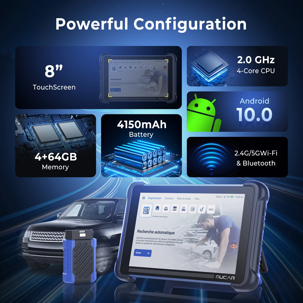 MUCAR 892BT OBD2 Diagnostic Tool AI CAN FD/DOIP All System Diagnosis 35 Resets Bi-directional ECU Coding Lifetime Free Update