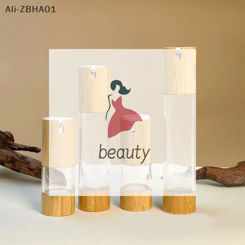 Garrafa vazia de bambu com bomba de vácuo sem ar, 15ml, 30ml, 50ml, para maquiagem, creme, soro, loção, cuidados com a pele, recipiente cosmético