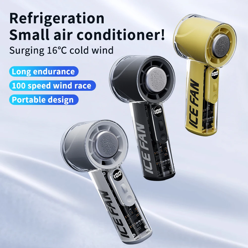 

Новинка 2025 года, 100 уровней, высокоскоростной ручной вентилятор с долговечной батареей 3000 мАч, портативный светодиодный цифровой дисплей, вентилятор для ледяного охлаждения