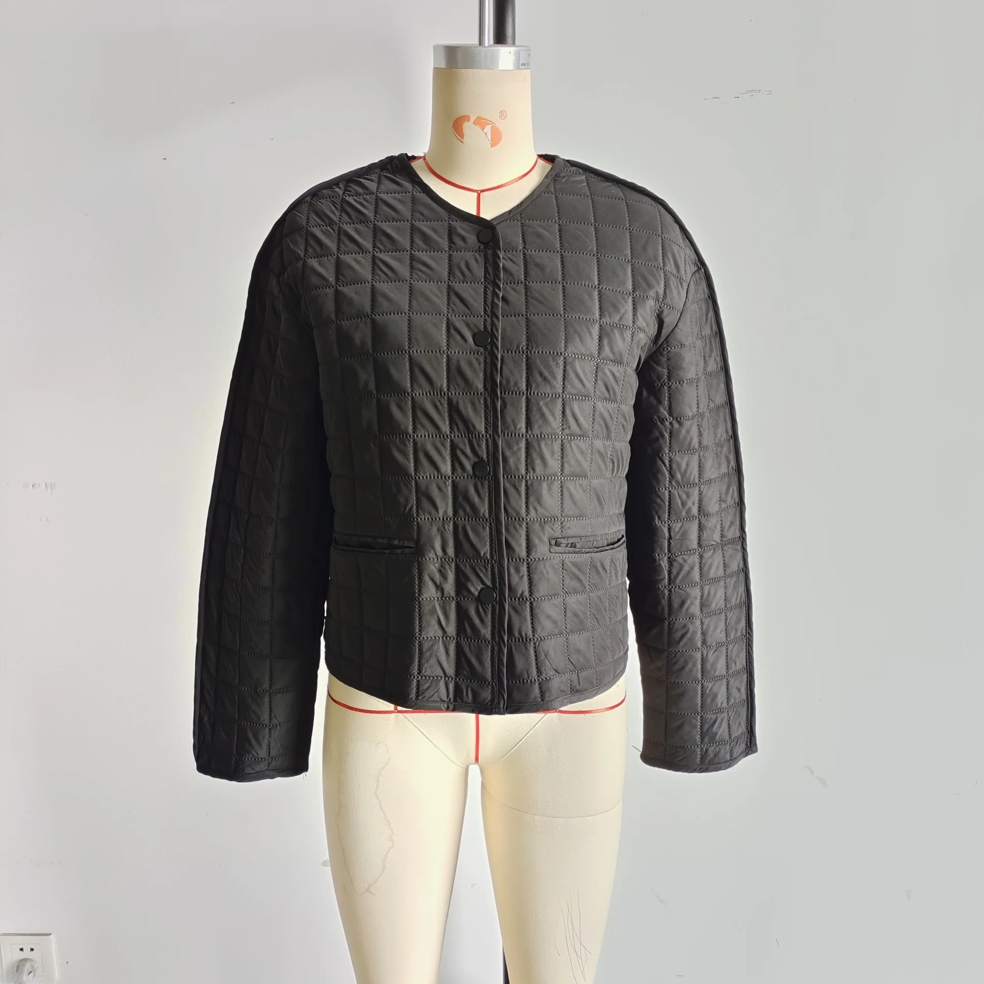 New Autumn/Winter Fashion Casual Long Sleeve O-neck Pockets Single Breasted Plaid Solid Color Loose Fit Coat,2 Colors