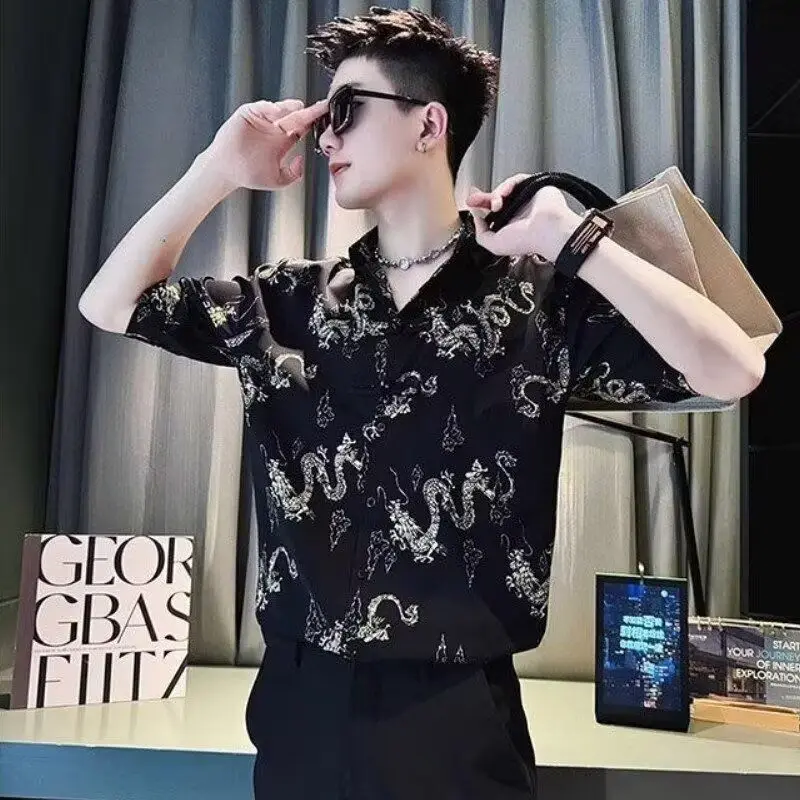 

Summer Printed ort Sve Men's Casual Thin irt Versatile Five-Button Lightweight Chinese Sle Top for Men