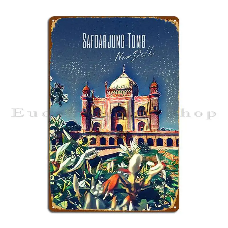 Safdarjung Tomb New Delhi India Temple Garden Illustration Drawing Freestyle Watercolor Metal Plaque Poster Club Wall Custom