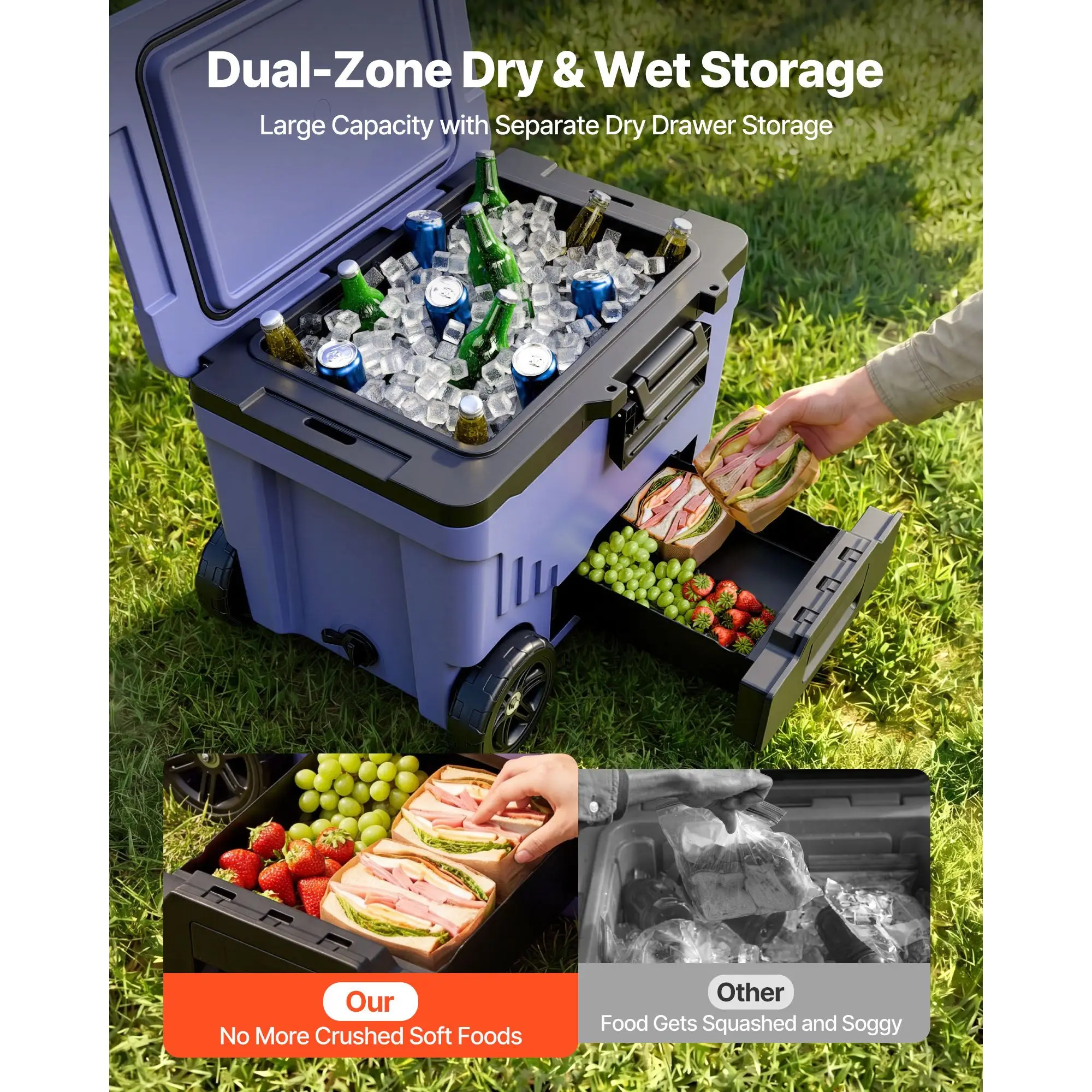 Hard Cooler, 45QT Portable Rolling Cooler with Wheels, Leak-Resistant Coolbox Keeps Contents Cool for 48 Hours, Ice Retention Insulated Chests, Ultra-Light for Outdoor Picnics, Grill, Camping