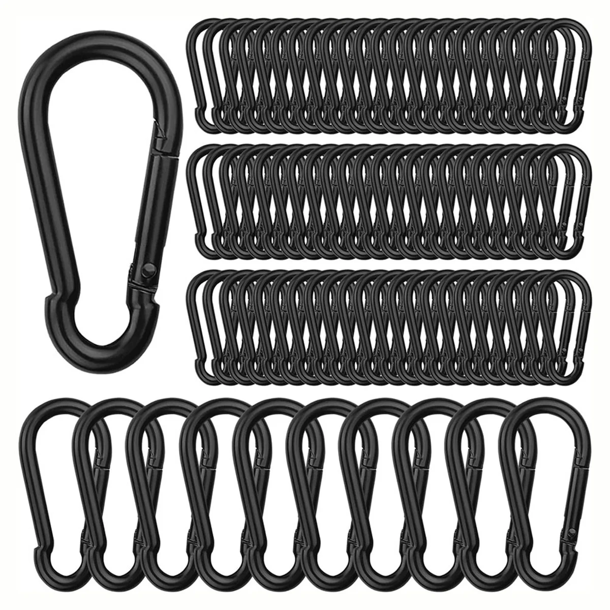 100Pcs Spring Snap Hooks, M6 2.36 Inch Blcak Small Carabiner Clip, Heavy Duty Keychain Clip for Camping, Swing