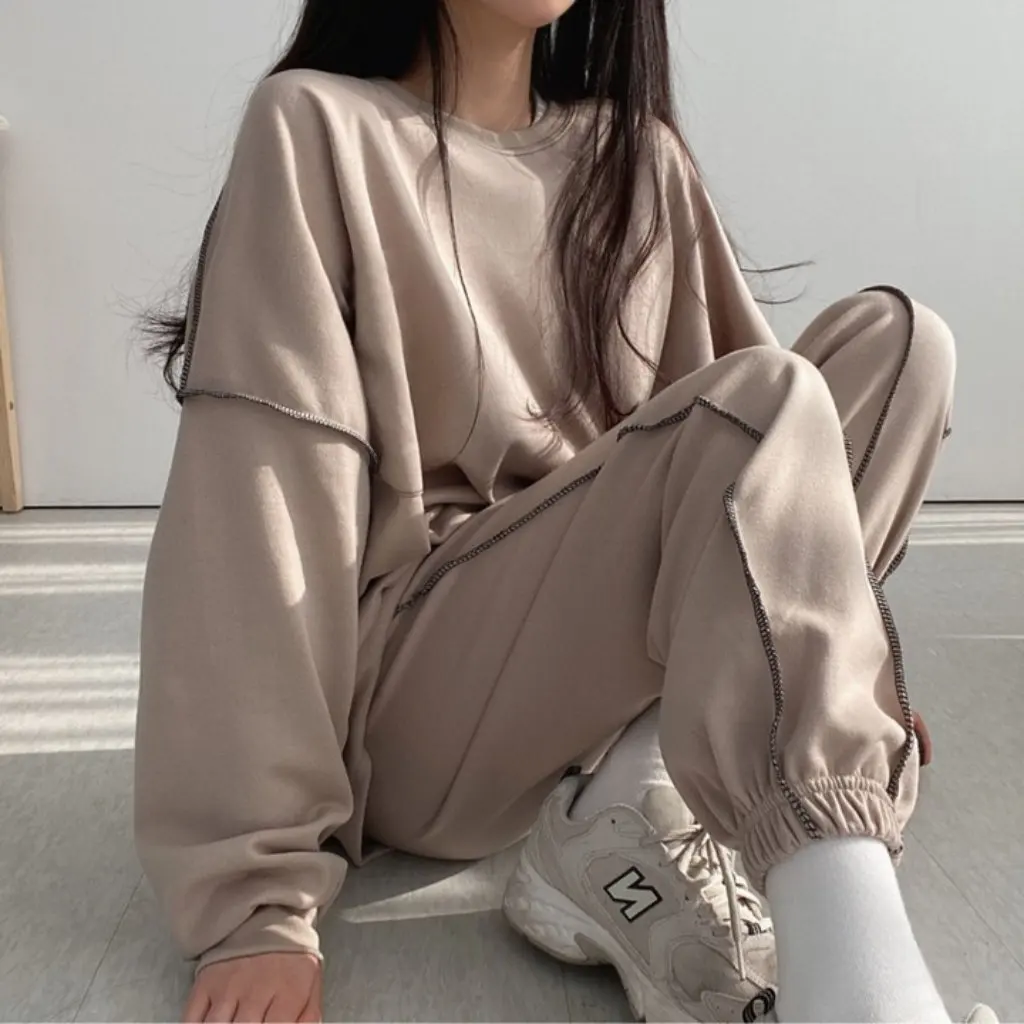 

Women's 5-Color Cotton Suit Long Sleeve Two-Piece Set Korean Style Casual Sportswear for Spring Autumn Winter