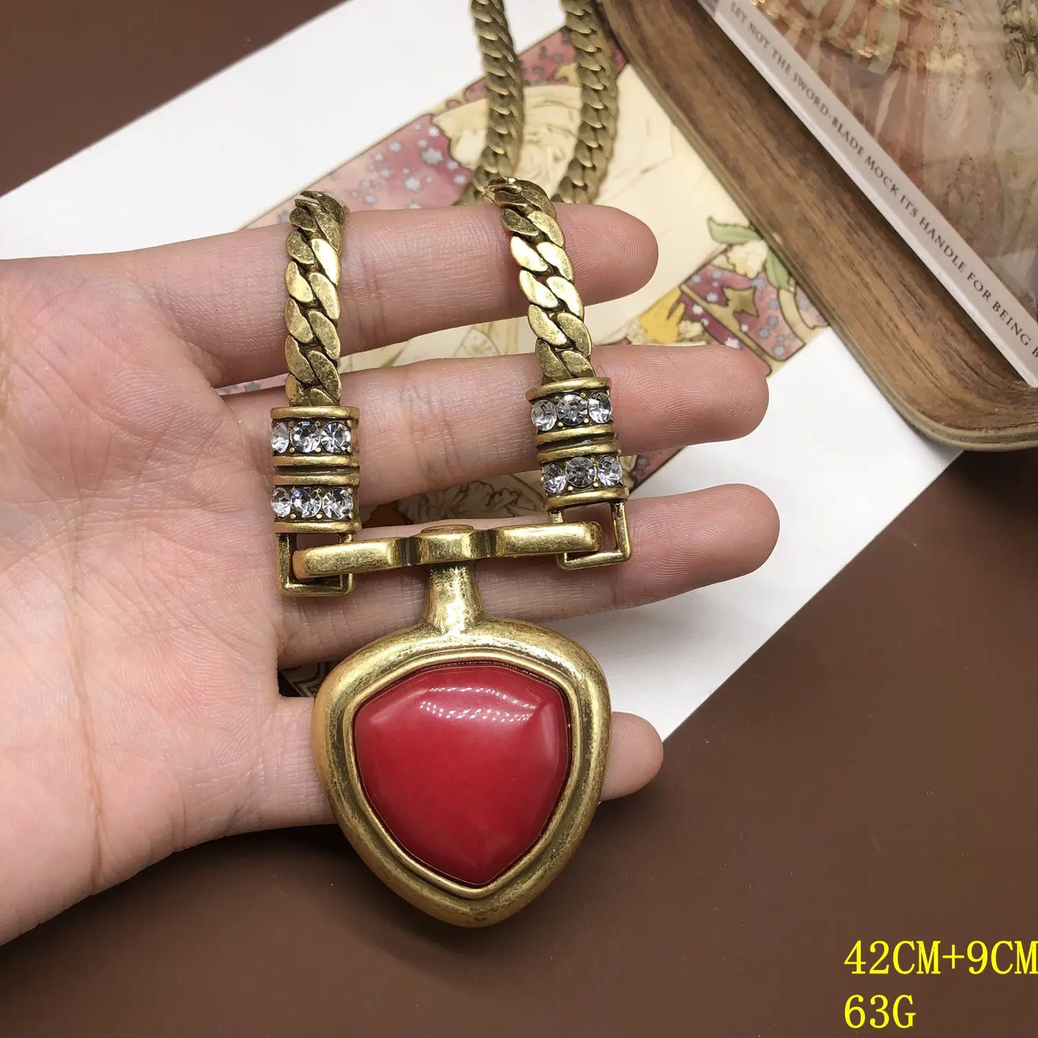 collane versatile fashionable  triangular stone inlaid pendant necklace ear clip jewelry