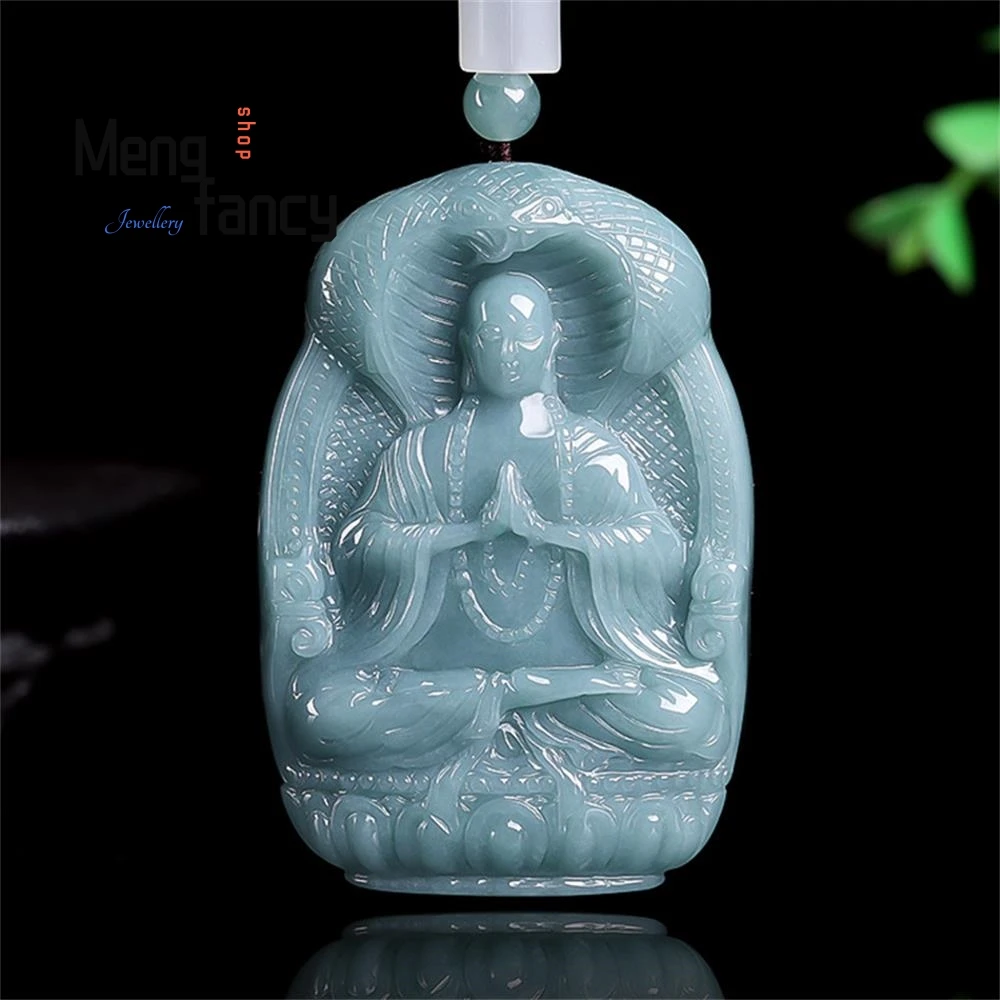 

Natural A-goods Jadeite Blue Water Earth Tibetan Bodhisattva Icy Jade Pendant High-grade Exquisite Fashion Jewelry Holiday Gifts