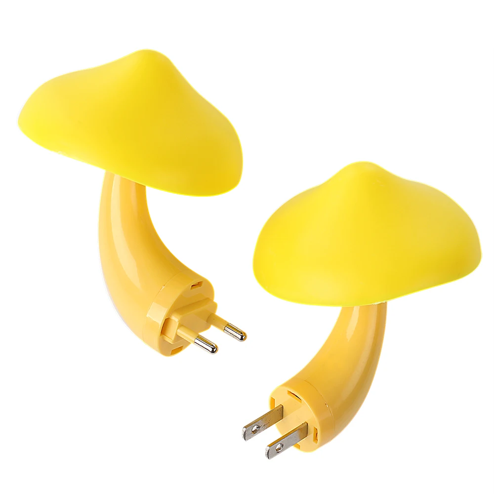 LED Night Light Light-controlled Sensor Mushroom Wall Socket Lights Gift for Kids Child Baby Hot EU US Plug Warm Yellow