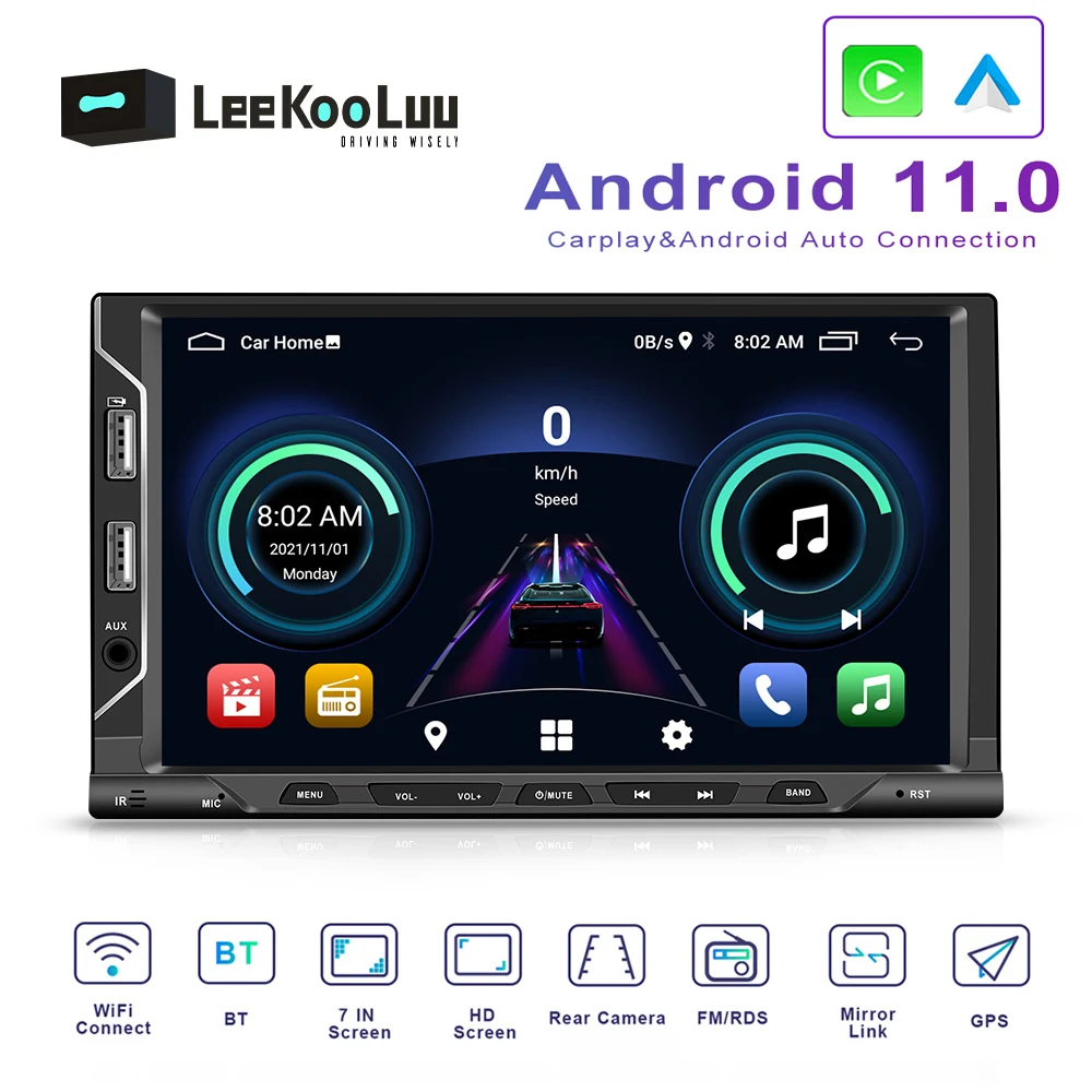 LeeKooLuu Android Car Radio 2 Din Carplay Android Auto Multimedia Video Player Universal 7 Inch 2Din Auto Stereo Wifi GPS DAB