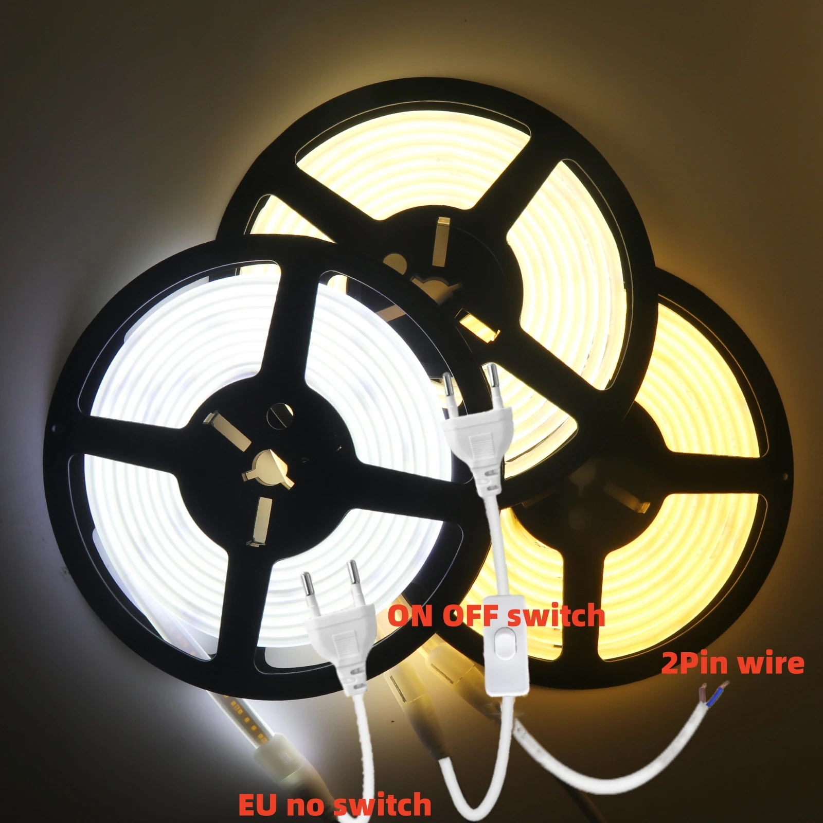 230V COB Strip LED Neon Light With IC 240LEDs/M IP65 Warm/Neutral/White FOB Flexible Adhesive Tape Ribbon Lamp 2Pin Wire EU Plug