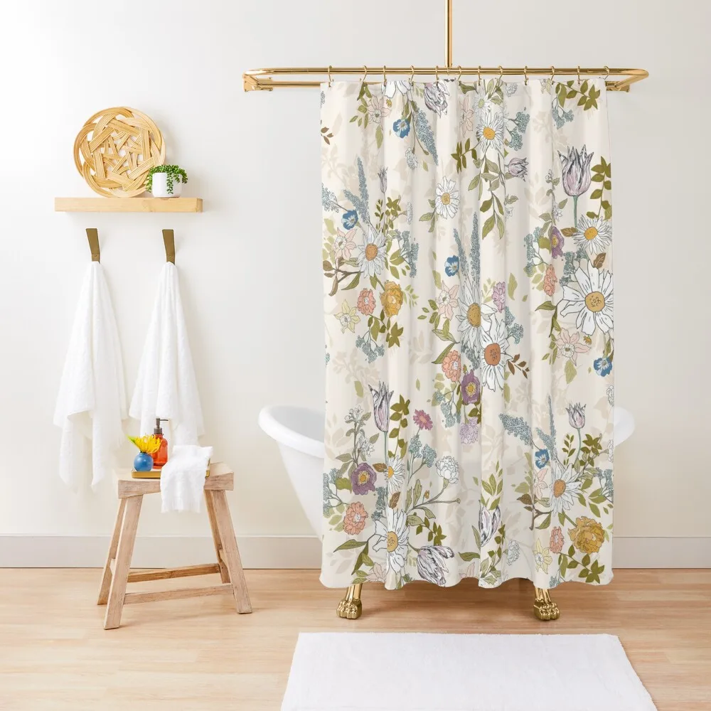 

Boho Vintage Floral Shower Curtain Shower Sets For Bathroom Washable Waterproof Fabric Shower Bathroom Deco Curtain