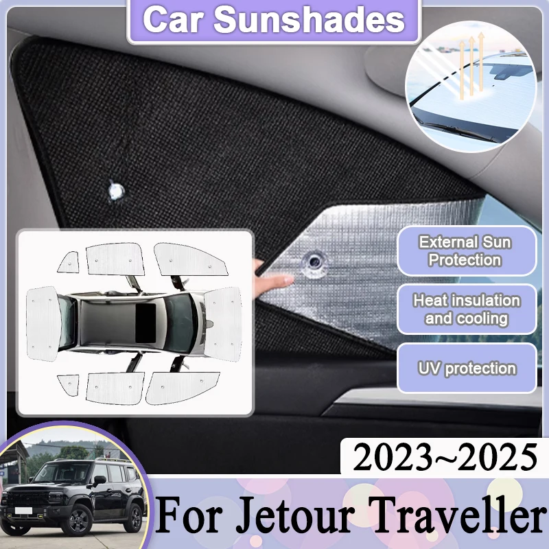 

For Jetour Traveller T2 ICH-X K3 2023~2025 Car Full Cover Sun Visor Car Parasol Black Sliver Window Visor Protection Accessories