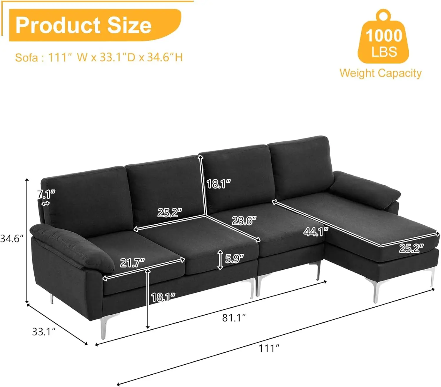 Karl home Convertible Sectional Sofa 110