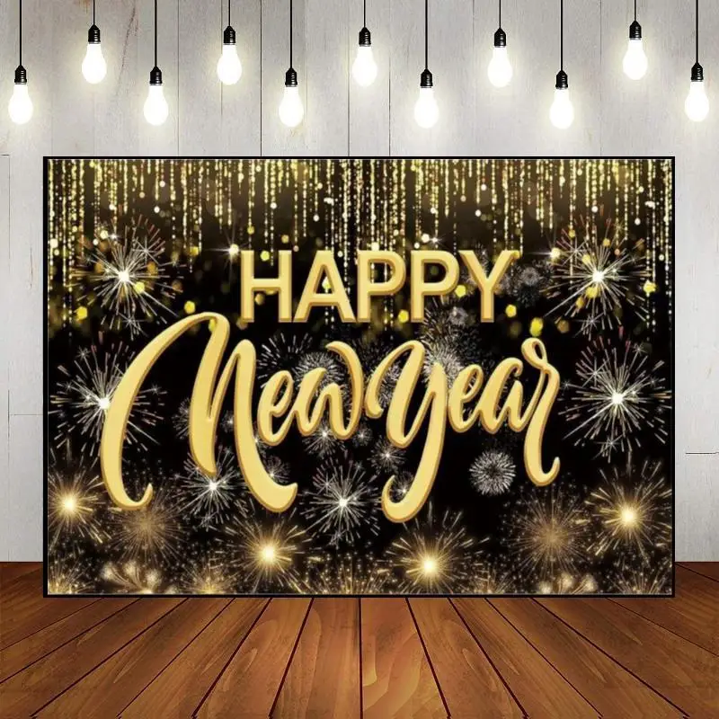 Happy New Year Party Background Custom Birthday Backdrop Eve Photography Backdrops Fireplace Photo 12 O 'Clock Countdown Lights